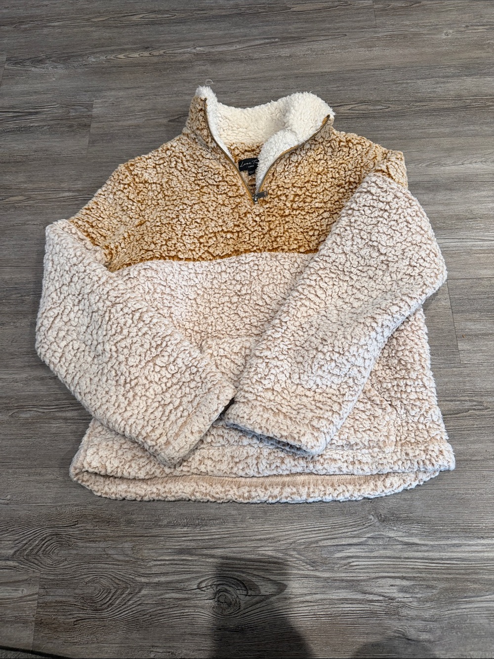 Love Tree Two-Tone Sherpa Zip Jacket - Cream and Camel